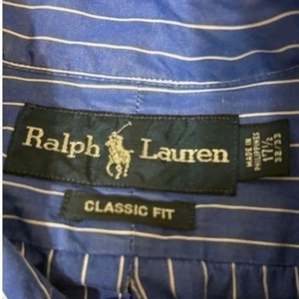 Polo Ralph Lauren Mens Blue Pinstripe Button Down L/S Shirt Classic Fit 17.5/33